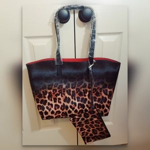 Leopard print tote handbag